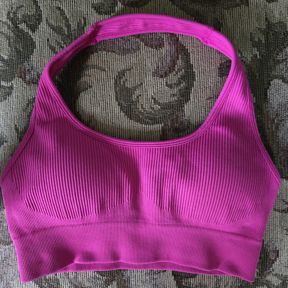 Pink Ribbed Sports Bra